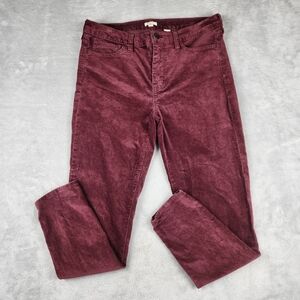 J. Crew Womens Velvet Pants Skinny Velvet Maroon Red Size 30